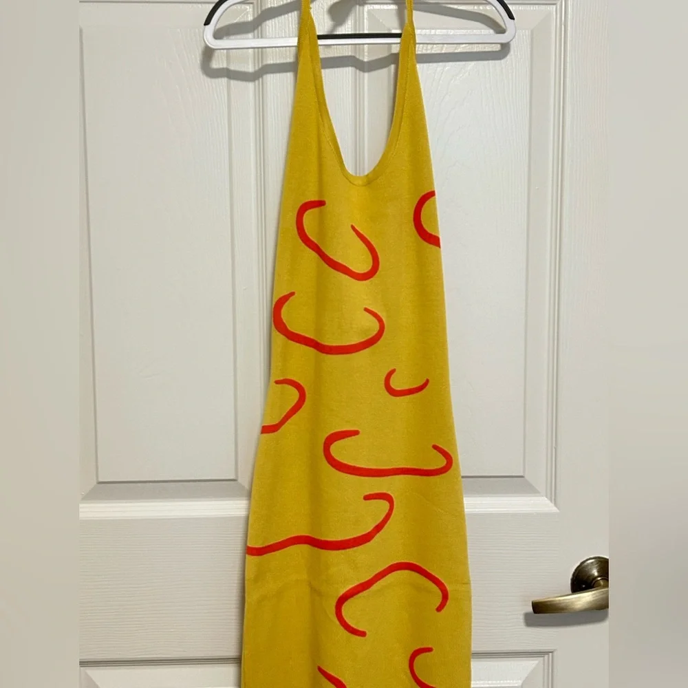 Knitted Y2K Halter Yellow and Red Midi Dress! - Picture 2 of 2